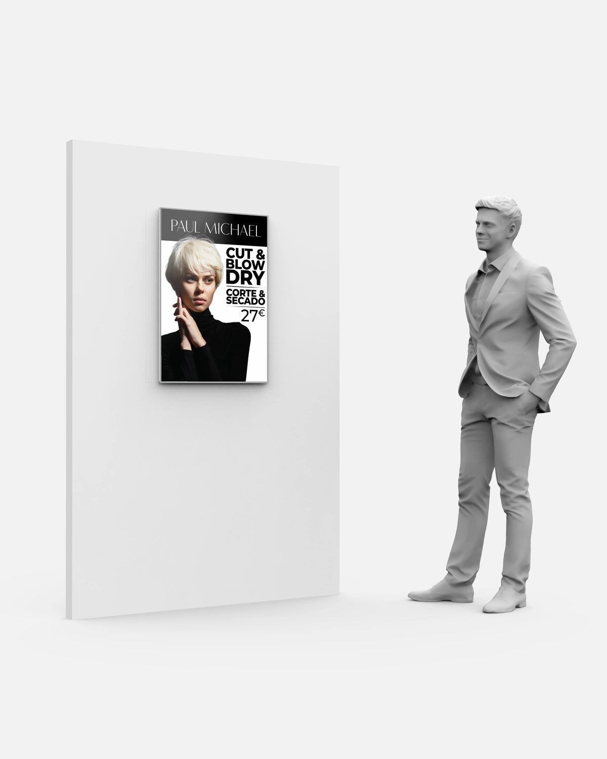 LED Display Lightbox showing Paul Michael salon promotion with illuminated backdrop