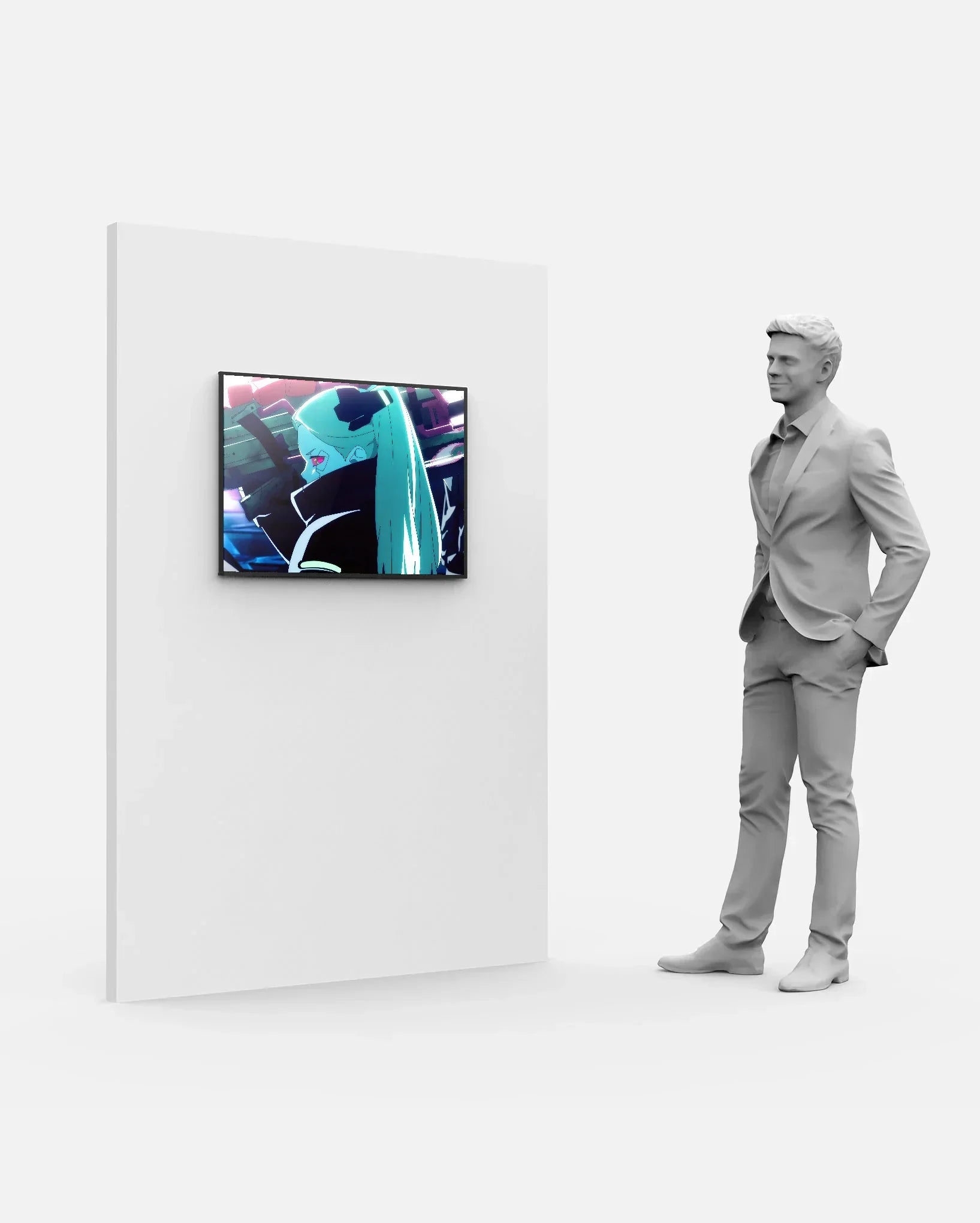 Frameless LED Display Lightbox featuring illuminated anime art in gallery setting