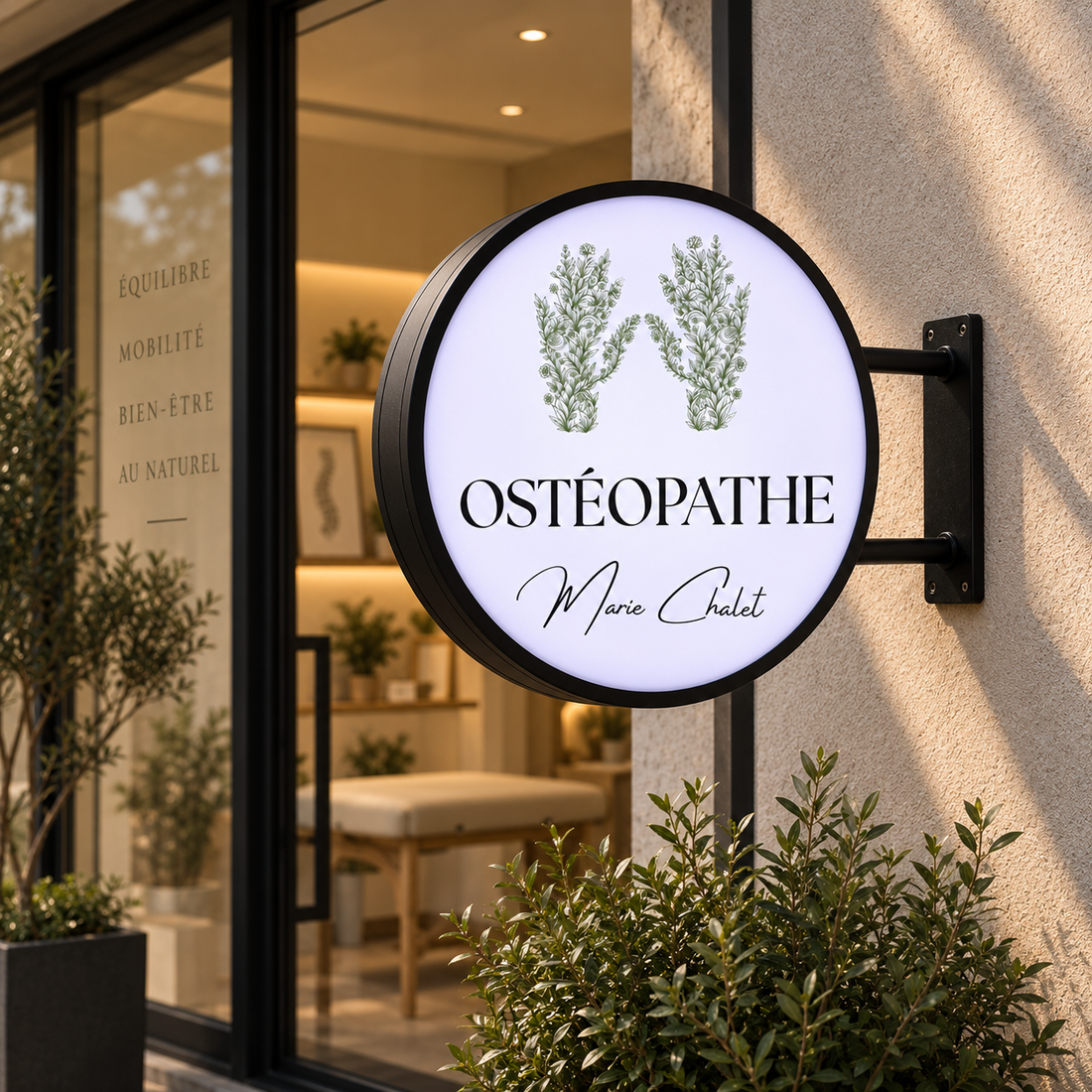 Marie Chalet Osteopathy – 40 cm Round LED Sign | France