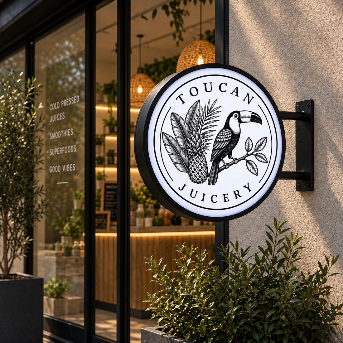 Toucan Juicery – 40 cm Round LED Sign | Munich