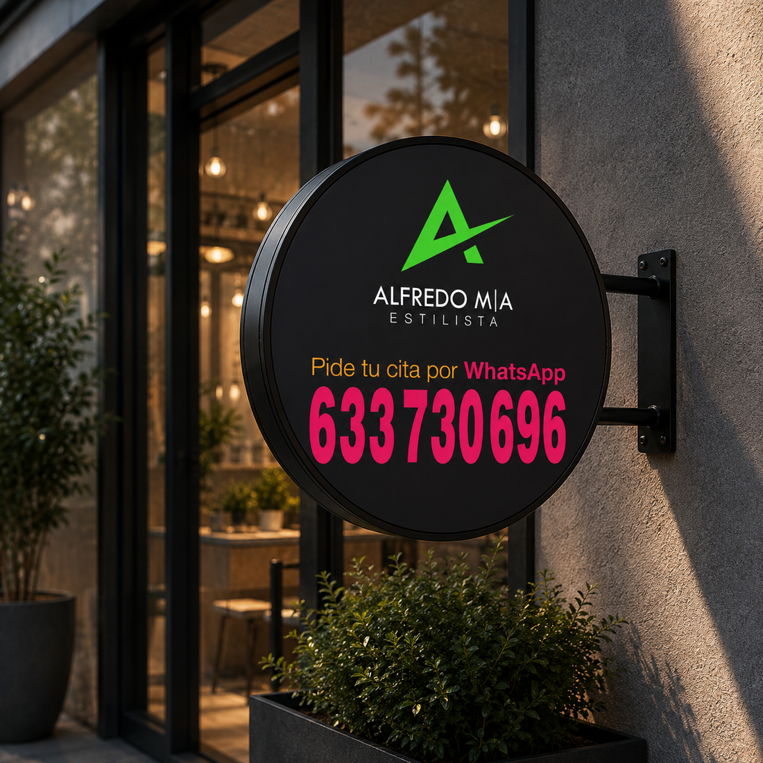 Custom 60 cm Round LED Sign for Alfredo M|A Estilista | Valencia, Spain