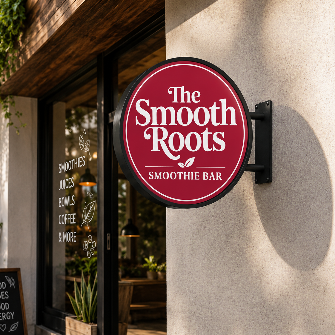 Custom Round LED Sign Lightbox Produced for The Smooth Roots Smoothie Bar | Netherlands