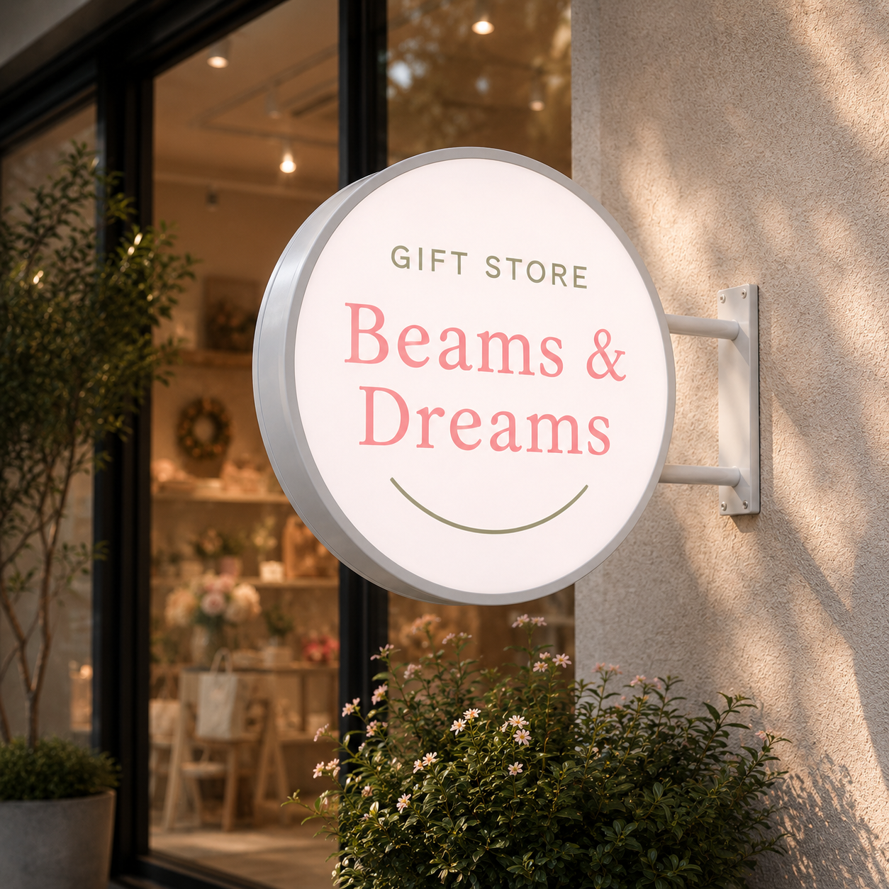 Custom Round LED Sign for Beans & Dreams Gift Store | Netherlands