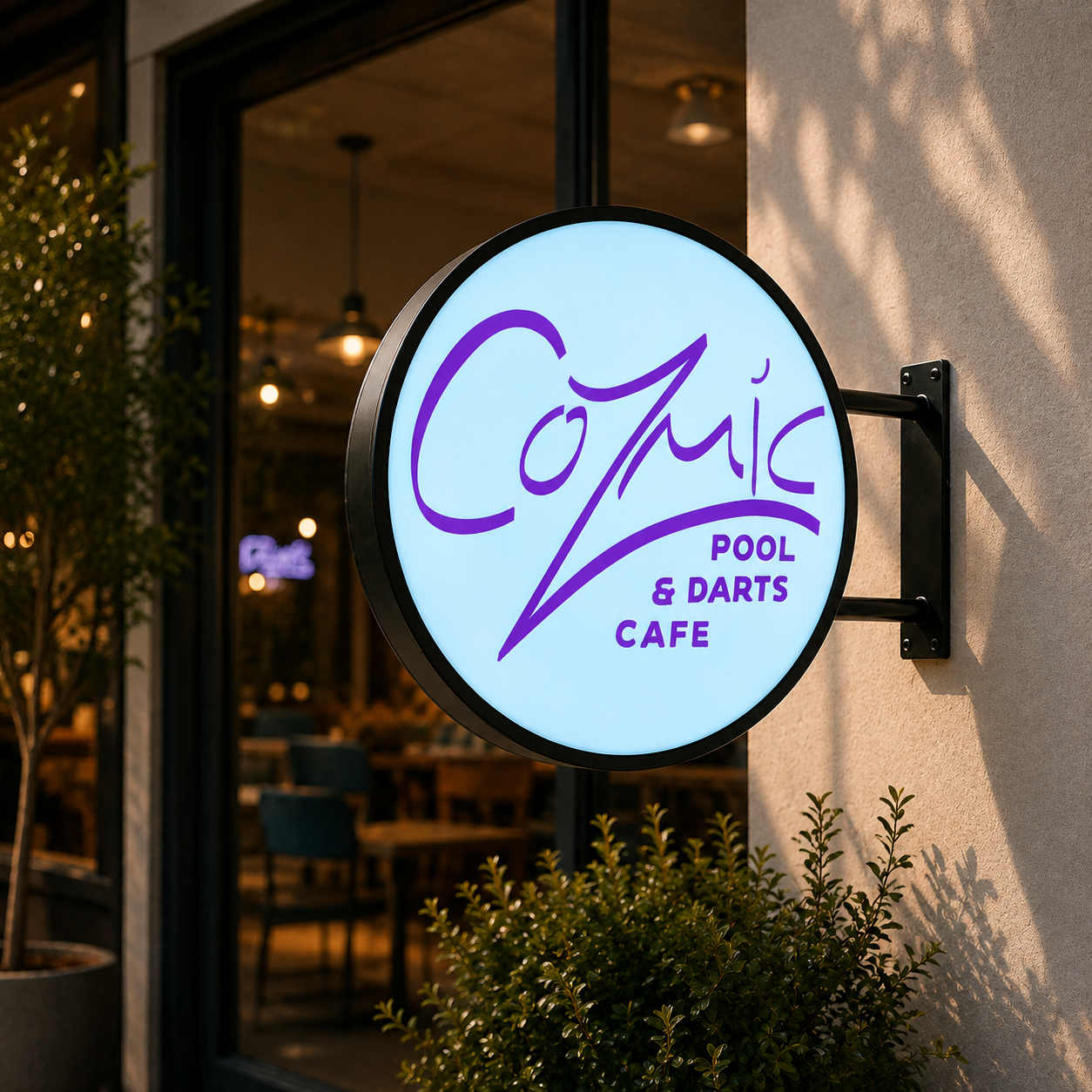 Custom Round LED Sign for Comfy Pool & Darts Café | Netherlands