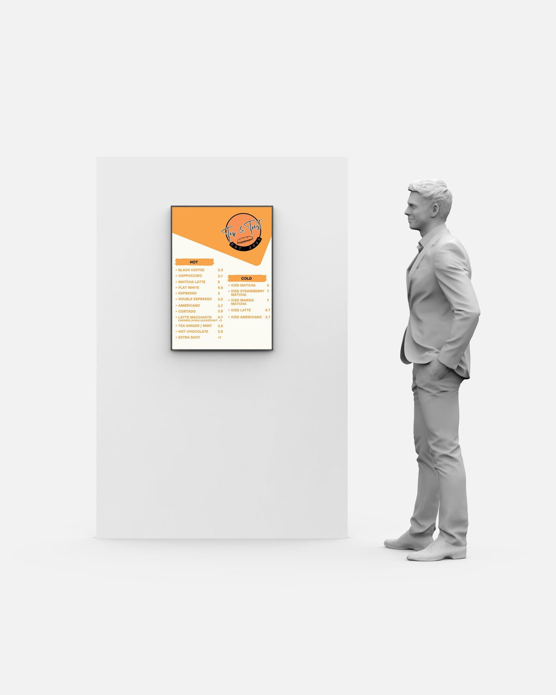 LED Display Lightbox menu showing hot and cold drink options in café interior