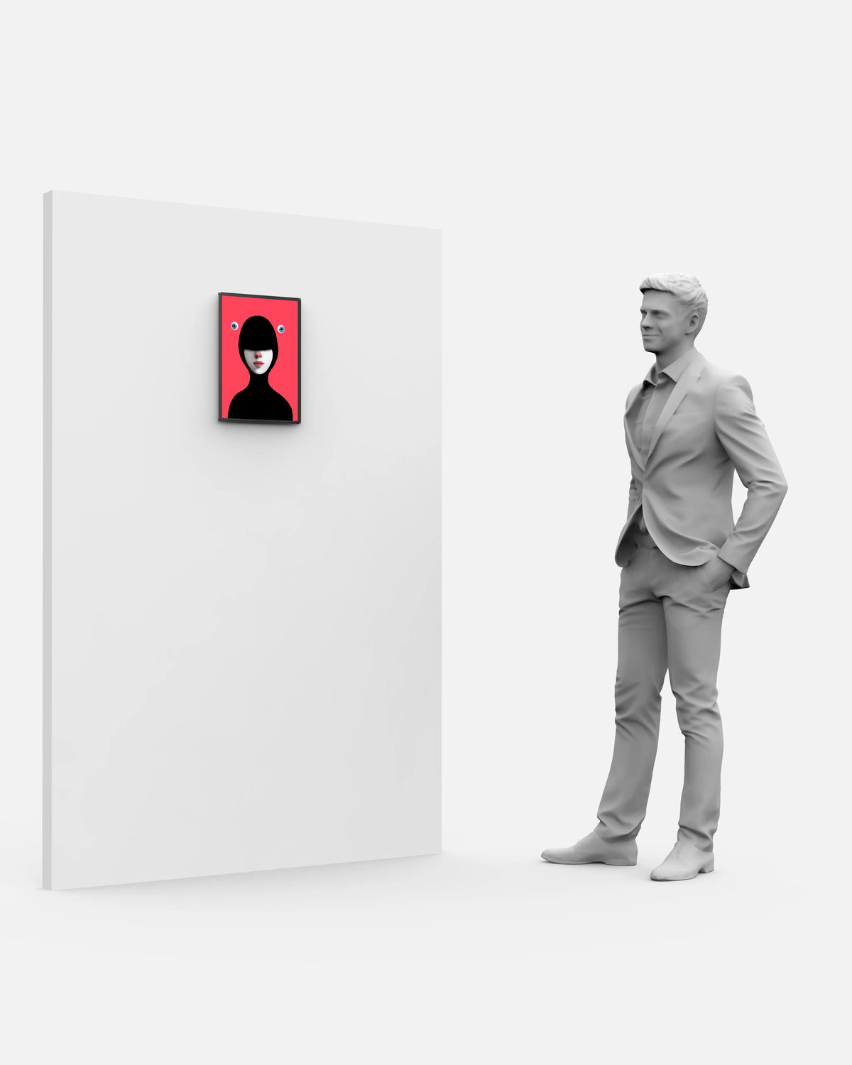 LED Display Lightbox featuring stylized illustrative portrait artwork in gallery setting