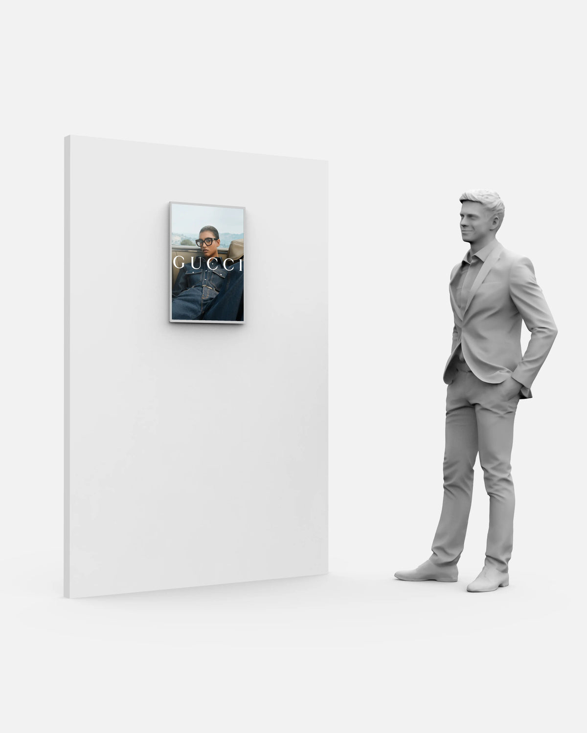 Frameless LED Display Lightbox showcasing Gucci campaign visual in luxury retail store