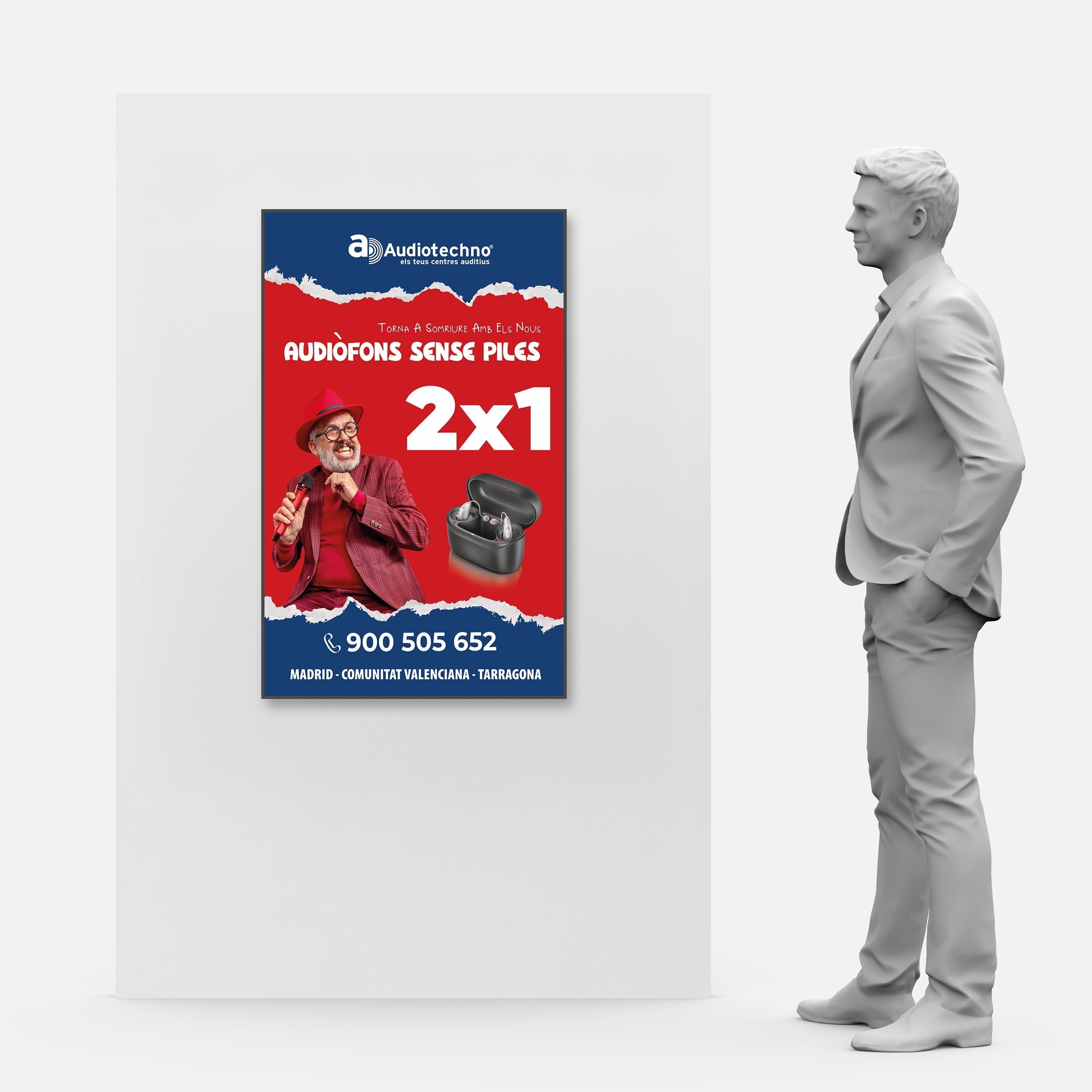 Frameless XXL LED Lightbox displaying Audiotechno campaign visuals in retail space