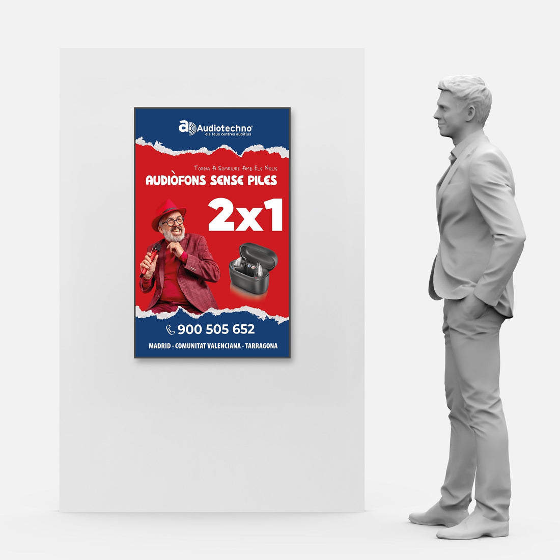 Frameless XXL LED Lightbox displaying Audiotechno campaign visuals in retail space