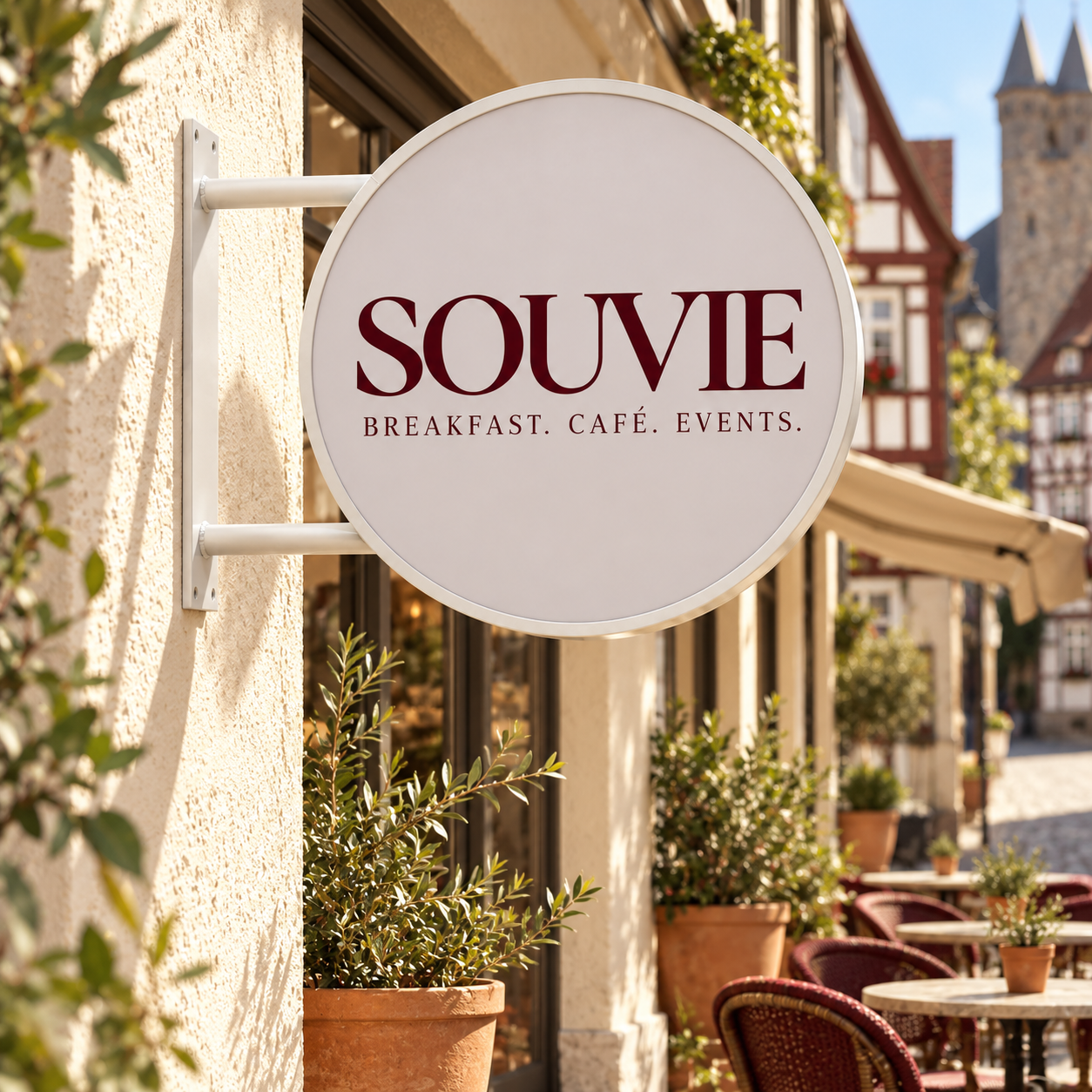 SOUVIE round sign — illustrative lifestyle setting