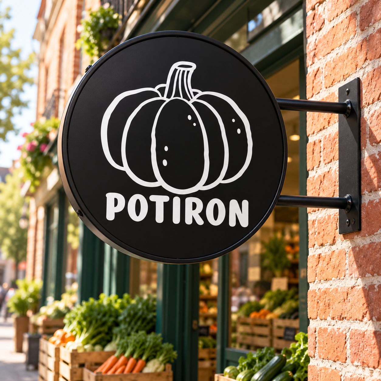 Potiron round sign — illustrative lifestyle setting