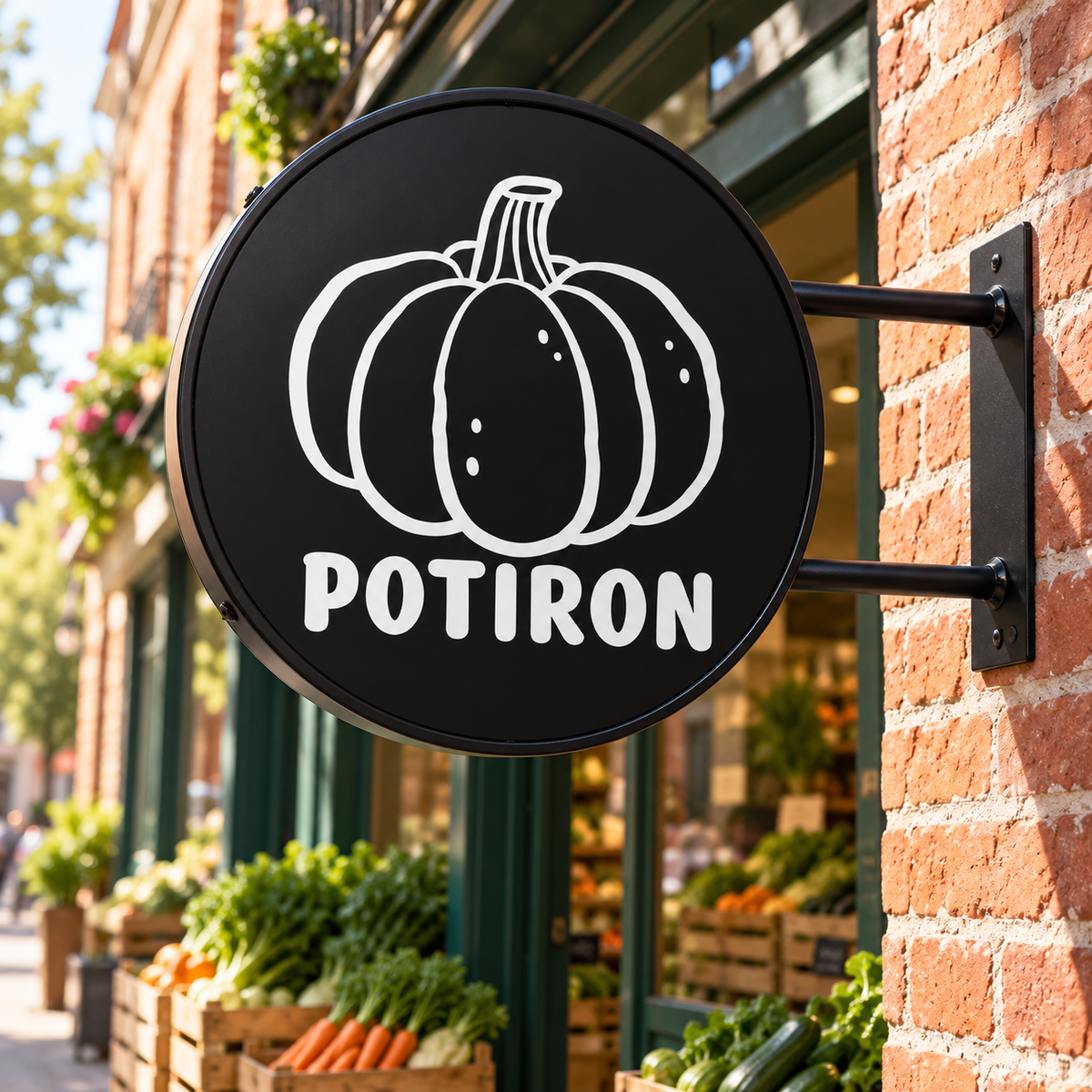 Potiron round sign — illustrative lifestyle setting