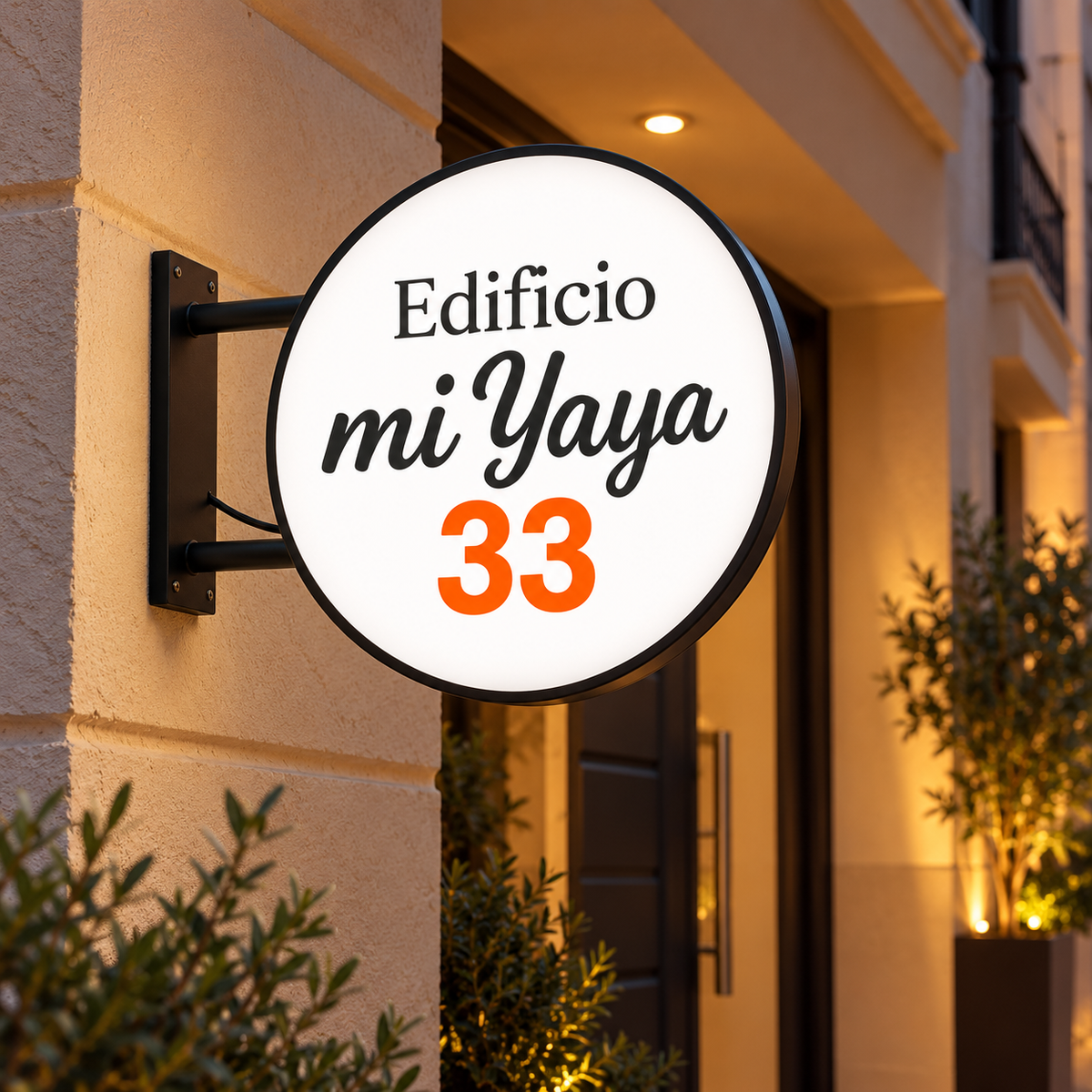 Edificio Mi Yaya 33 custom LED sign in an illustrative lifestyle setting