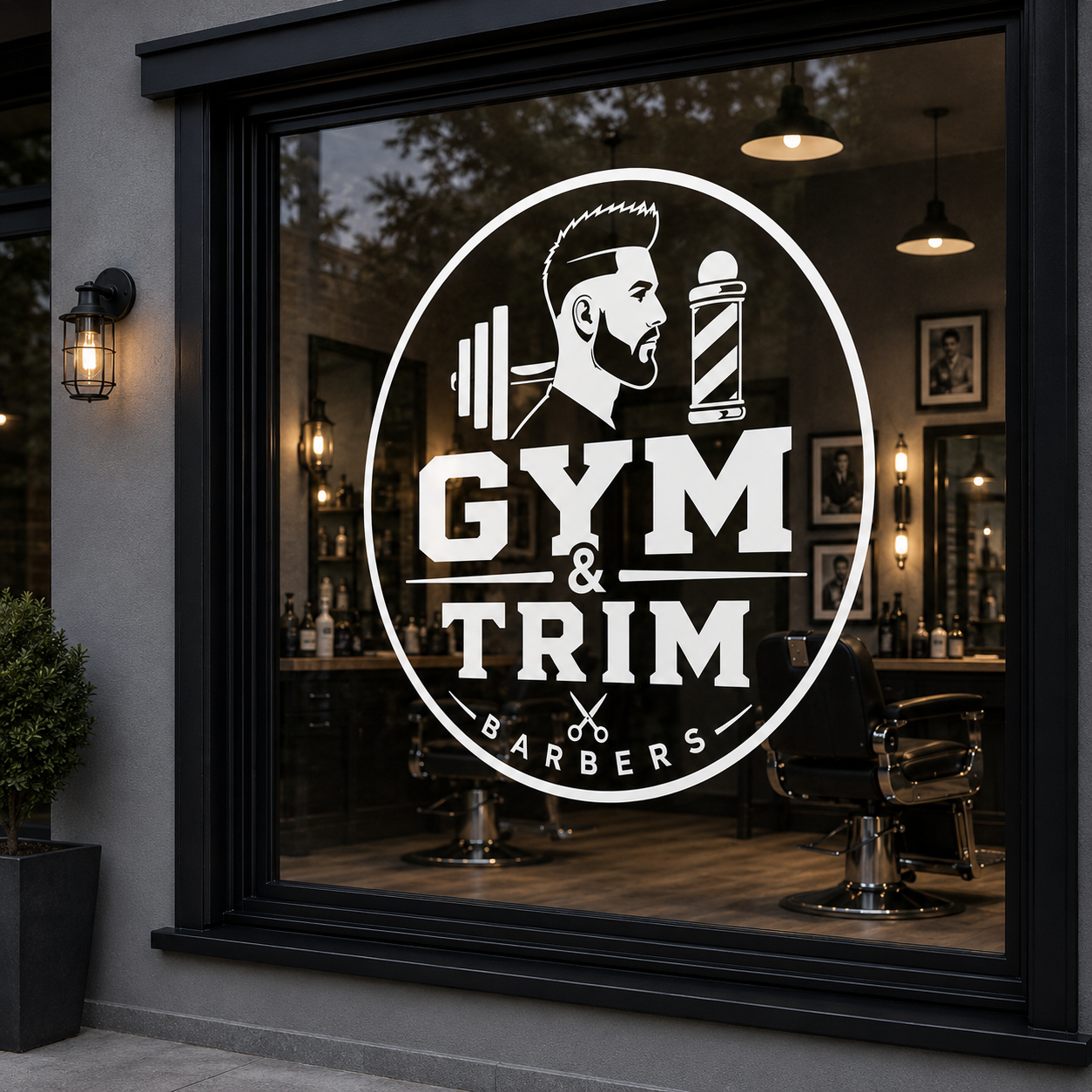 Custom White Window Vinyl Graphics for Barbershop | Alicante, Spain