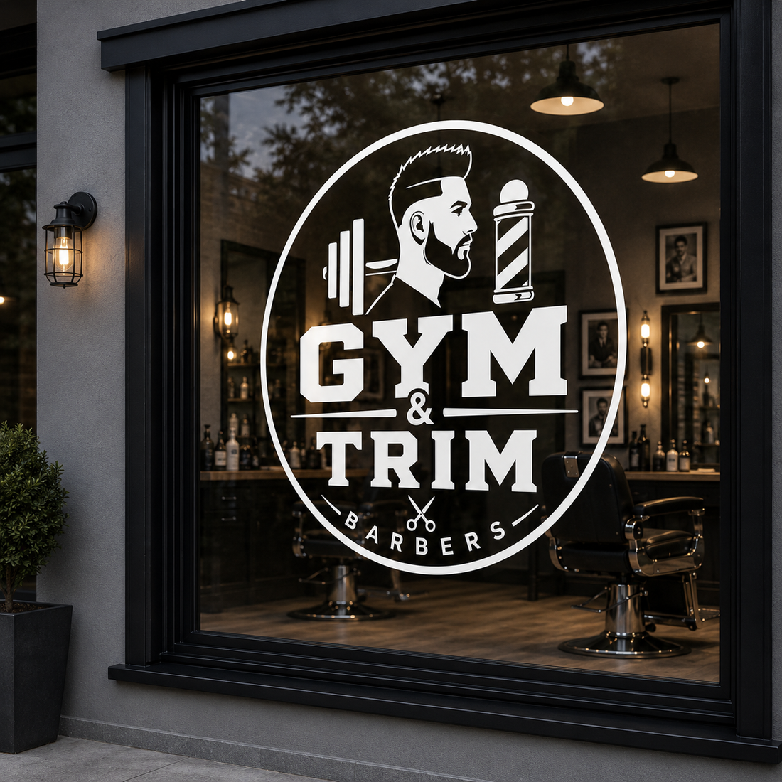 Custom White Window Vinyl Graphics for Barbershop | Alicante, Spain