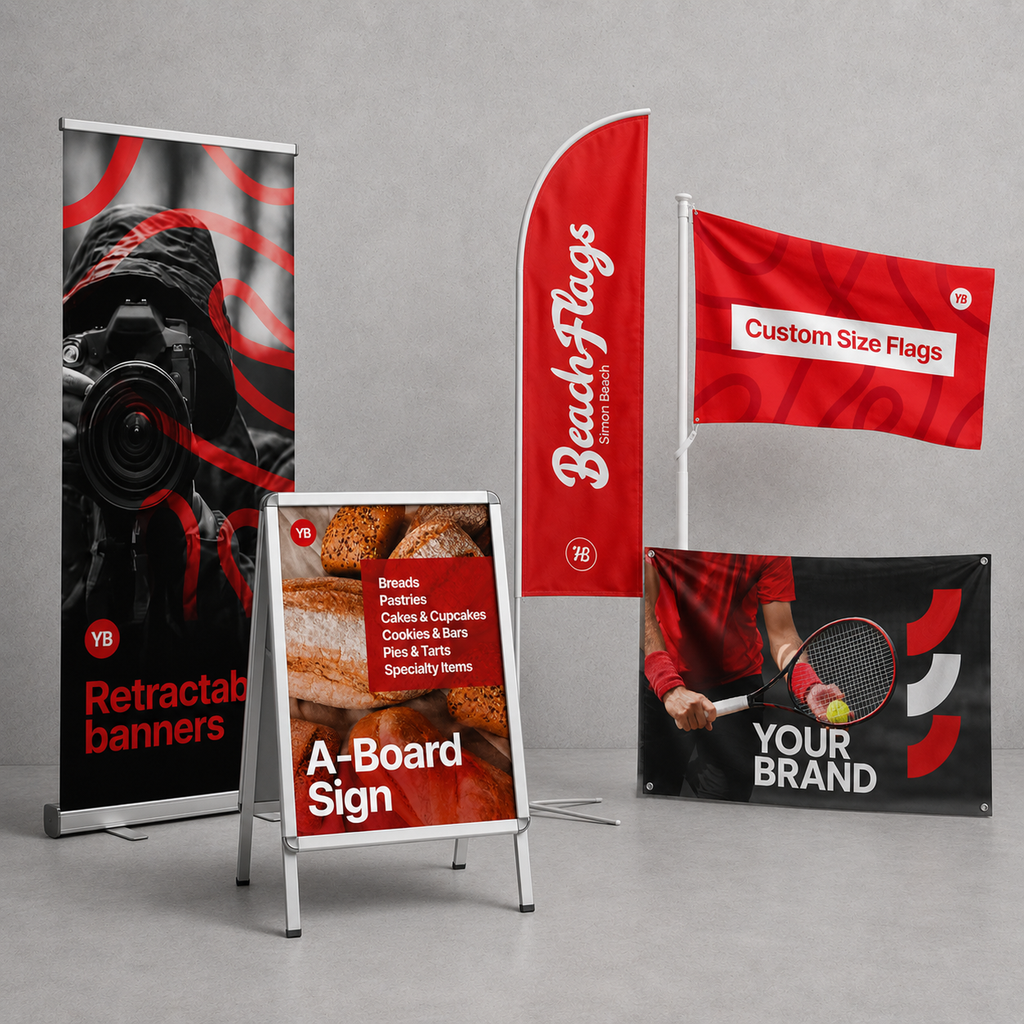 Banner, Fahnen und Werbedisplays