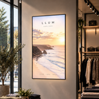 Professional LED lightbox – Black / Large Format XXL (120 × 75 cm) displaying printed artwork in a commercial interior