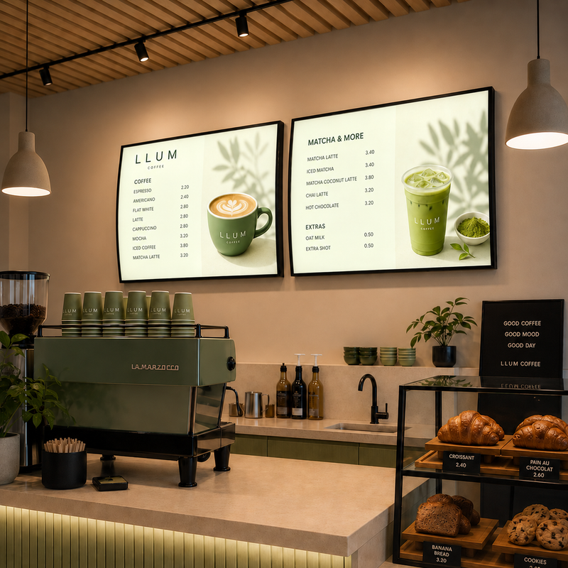 Curved LED Menu Lightbox – Interior – Printing Included