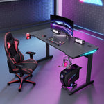 140 Workstation Desk | Carbon Fibre Finish, LED Lighting | B2B Pricing Gaming Desk - Wheeler Display