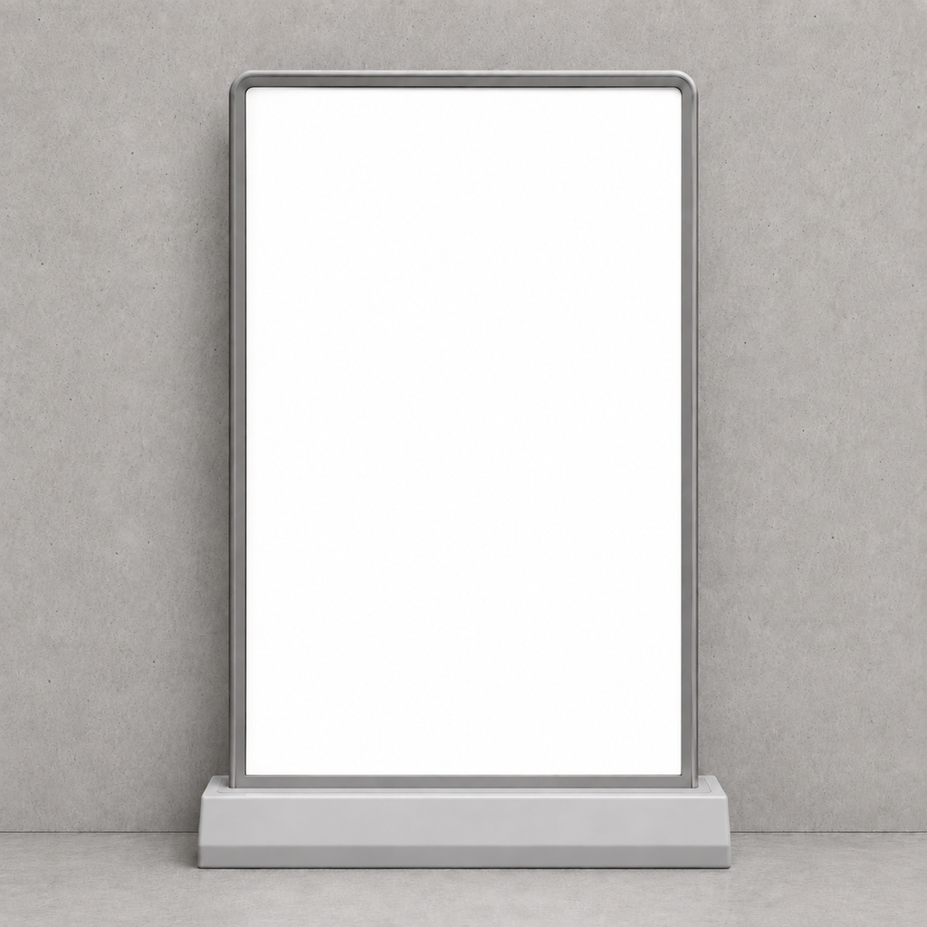 Rechargeable countertop LED lightbox with plain white panel, front view