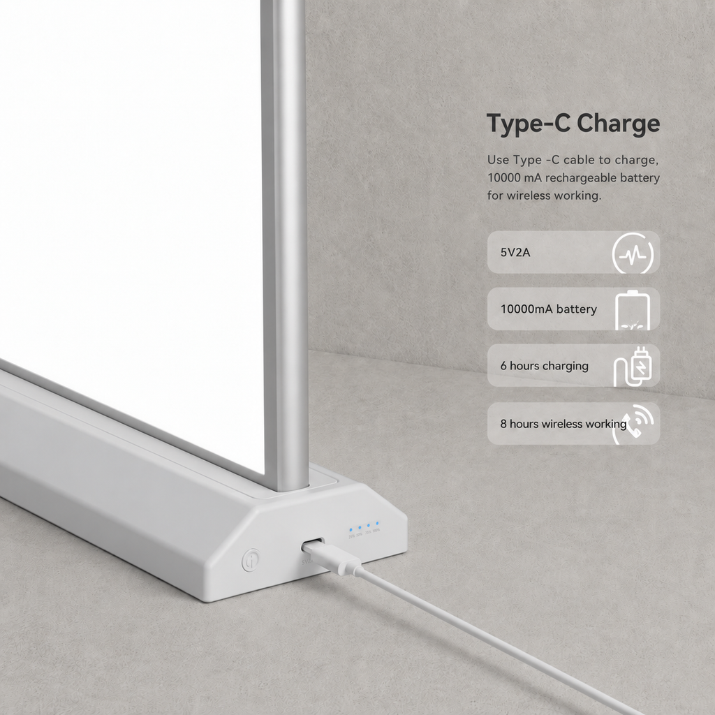 USB-C charging detail of countertop LED lightbox without printing