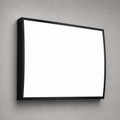 Curved LED menu lightbox without printing, medium size, angled view on concrete wall