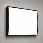 Curved LED menu lightbox without printing, medium size, angled view on concrete wall
