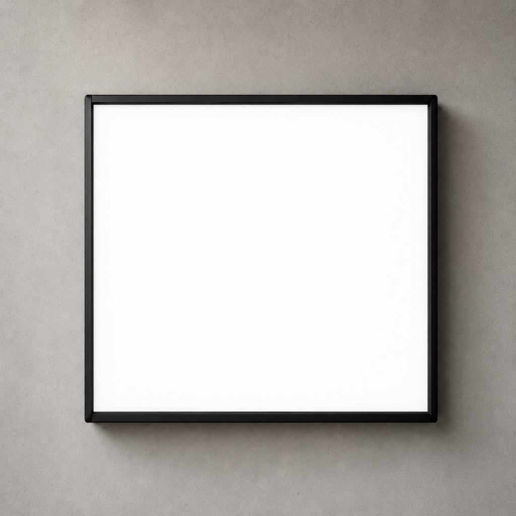 Curved LED menu lightbox without printing, medium size, front view on concrete wall