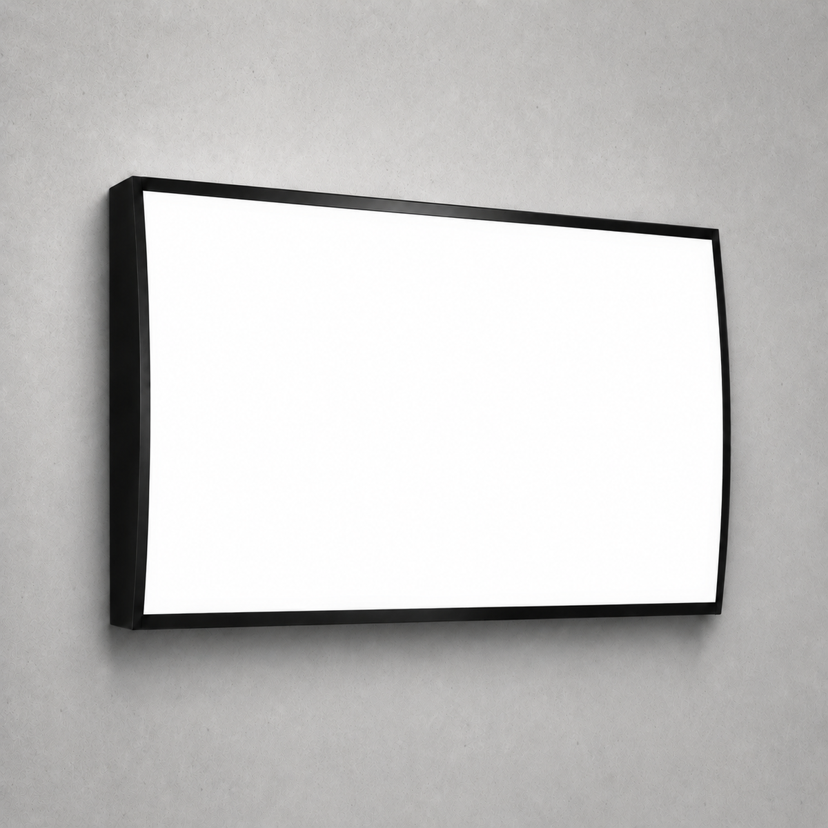 Curved LED menu lightbox without printing, large size, angled view on concrete wall