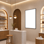 Professional LED lightbox – Black / A1 XL (85 × 60 cm) with an unprinted white panel in a commercial interior