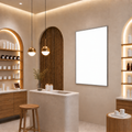 Professional LED lightbox – Silver / A1 XL (85 × 60 cm) with an unprinted white panel in a commercial interior
